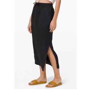 Lululemon Glide Away Slip Skirt Solid Black Side Split Pull On Midi Trav…
